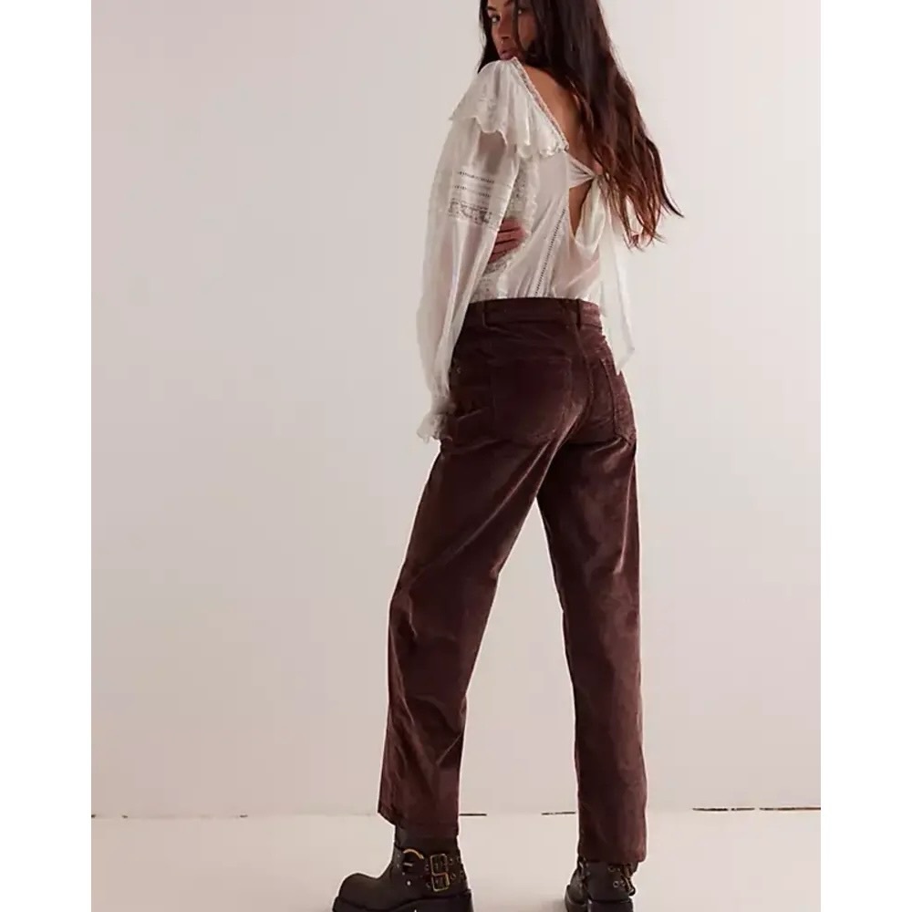 NWT Free People We the Free Risk Taker High Rise Straight Corduroy Brown Pants - Picture 2 of 9
